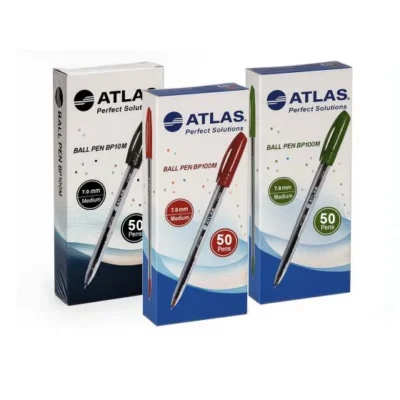 Boîte de 50 stylos à bille Atlas pointe fine 0.7 mm - Coloris au choix (BP100F)