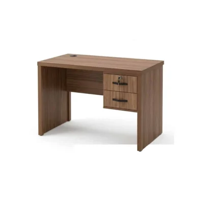 Bureau compact en bois noyer avec tiroirs et serrure - Design minimaliste - L 100 x P 50 cm