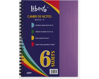 Cahier de notes Liberta 6 sujets 288 pages - Petits carreaux 5×5 mm