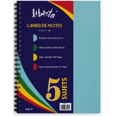 Cahier Liberta 5 sujets 240 pages - Carreaux 5×5 mm ou 10×10 mm
