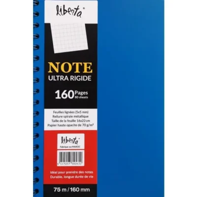 Cahier LIBERTA 8069 Spirale Ultra Rigide 160 pages 16x22 cm Grands carreaux 5x5