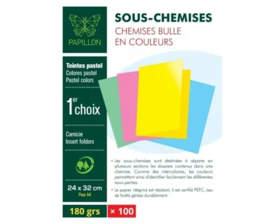 Chemises cartonnées Papillon 180g A4 - Paquet de 100 - Coloris au choix