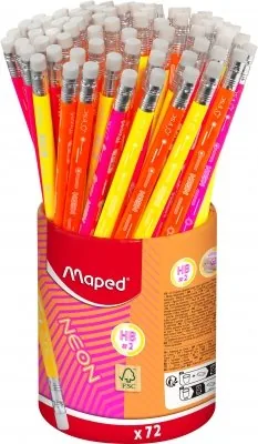 Crayon graphite Neon avec gomme HB pot de 72 Réf :853789 Maped