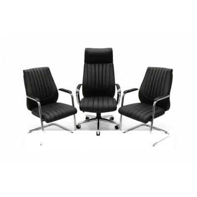 Ensemble de chaises de bureau en simili cuir noir – Fauteuil direction & chaises visiteurs