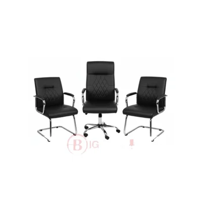Ensemble de Chaises de Bureau - Fauteuil Direction + 2 Chaises Visiteur en Similicuir Noir