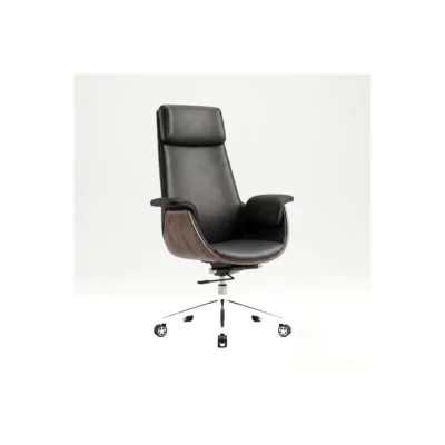 Fauteuil de Direction Prestige en Bois Noyer et Similicuir Noir