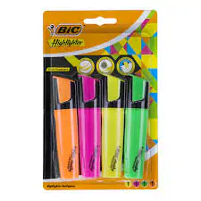 BIC surligneurs dans un portefeuille, paquet de 4