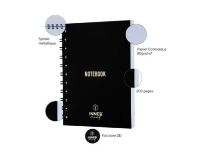 Notebook Pro Spirales INNER A5 200 Pages Lignées - Couverture Pelliculée 400g