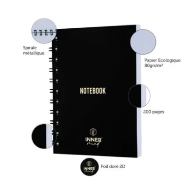 Notebook Pro Spirales INNER A5 200 Pages Lignées - Couverture Pelliculée 400g