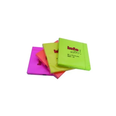 Notes repositionnables fluos 75x75 mm - 80 feuilles par bloc - 4 coloris