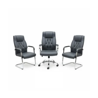 Pack Fauteuil de Direction 1024 – 1 Siège Président + 2 Sièges Visiteur – Design Premium Gris