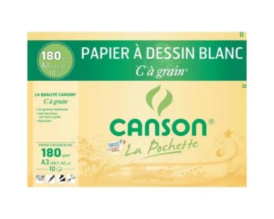 Papier dessin CANSON à grain 180g A3 - Bloc de 10 feuilles
