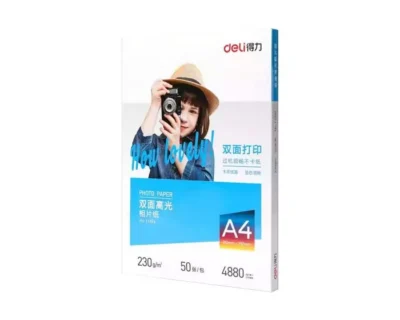 Papier Photo A4 230g Deli - Ramette de 20 Feuilles Brillant Blanc