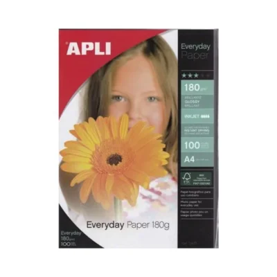 Papier Photo Brillant Everyday 180g A4 - Pochette de 100 Feuilles APLI 11475