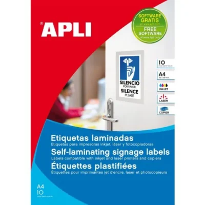 Étiquettes Plastifiées APLI 84,5 x 54 mm - 10 Feuilles A4 - Jet d'encre, Laser, Copieur - Réf. 11682