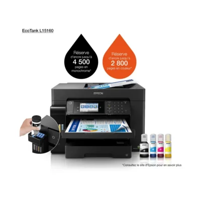 Epson Jet d'encre EcoTank L15160 MFP 4en1 Réseau Wifi Couleur A3 R/V 32 B&WPPM 32PPMCOL 32 12M Epson EcoTank L15160